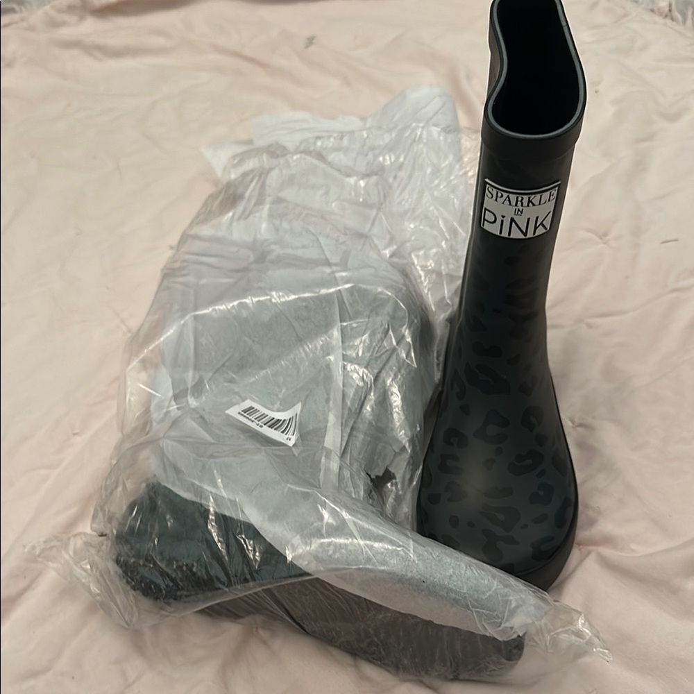 Sparkle in Pink Black Leopard Rain Boots